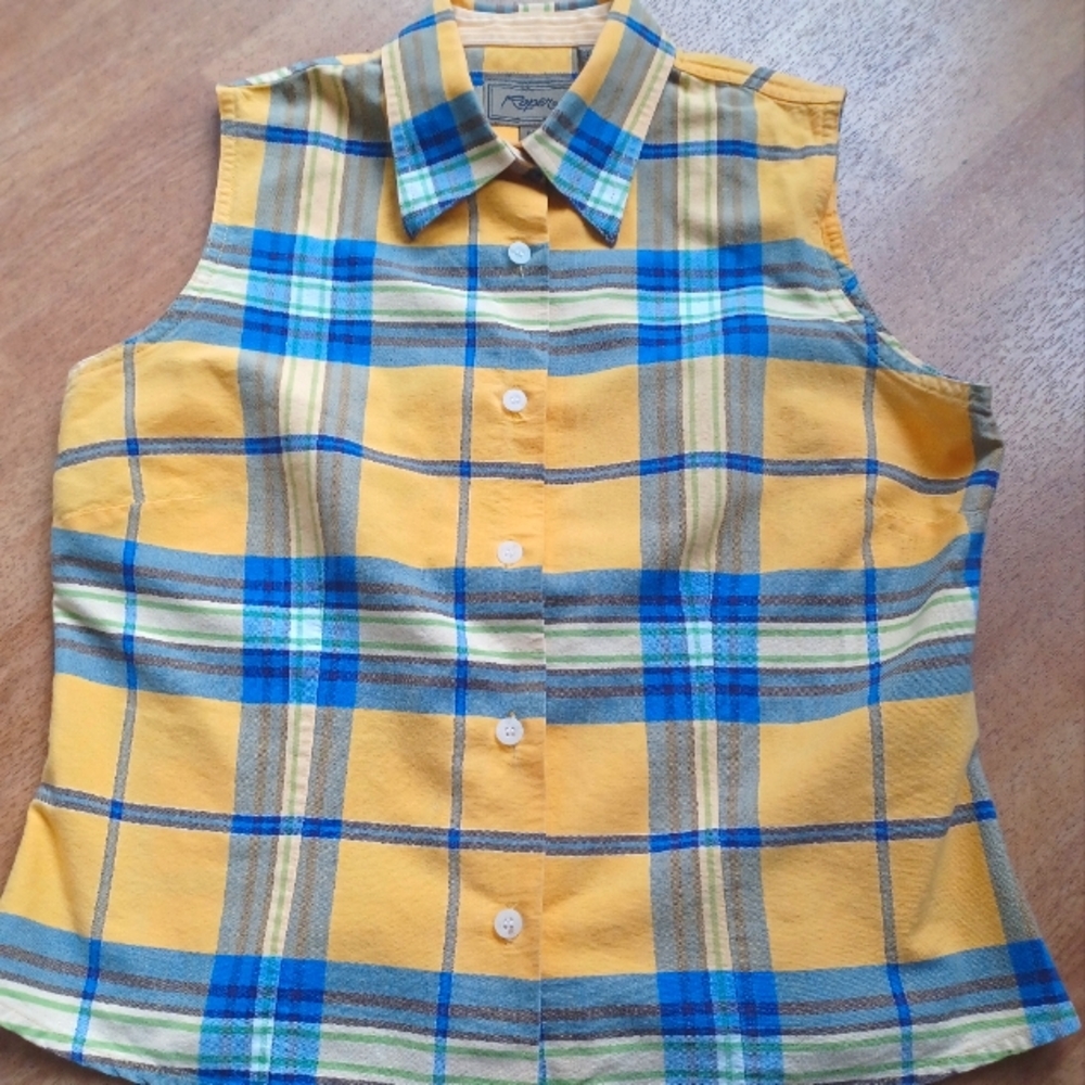 Roper western Yellow Blue Plaid Sleeveless top